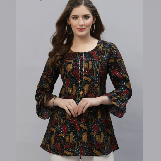 Kurtis for Women Black & Red Printed A-line Kurti Top Tees Short Kurta Indian