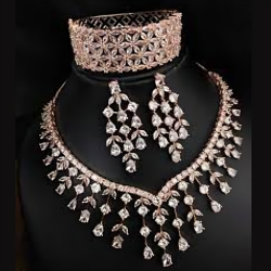 Indian Bollywood Style Rose Gold Plated Necklace Earrings Bracelet Combo Jewelry